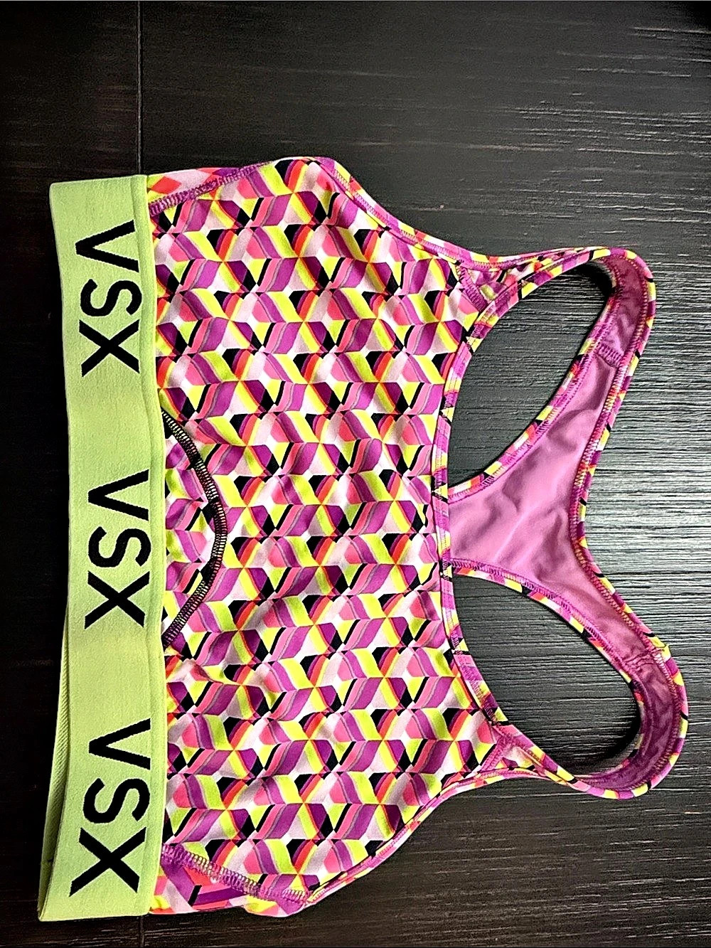VSX Sport Geometric Bikini Top in Pink & Green Size L

Like New